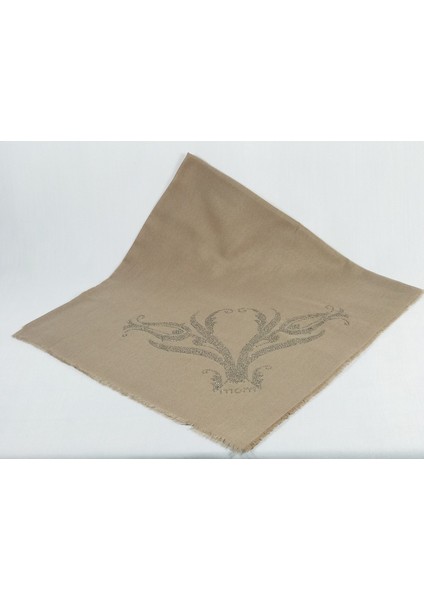 Taşlı Lüx Eşarp - Sütlü Kahve - Lale Desen