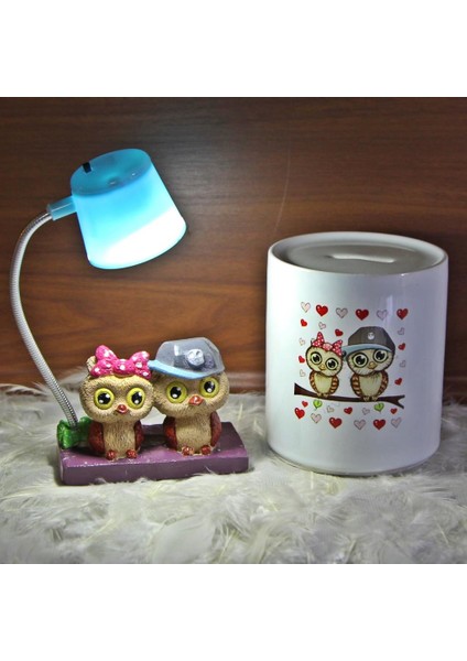 Best Friends Baykuş Işıklı Biblo Masa Gece Lambası Baykuş Seramik Kumbara Set
