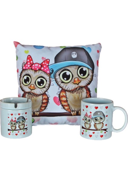 Best Friends Baykuş Puf Yastık Baykuş Seramik Küllük Seramik Kupa Set