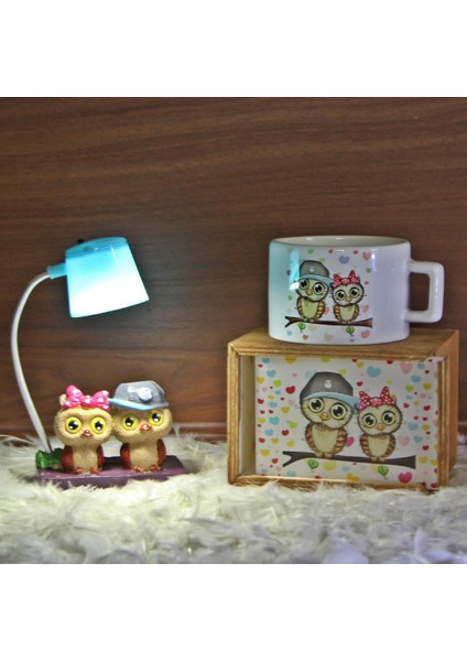 Best Friends Baykuş Işıklı Biblo Masa Gece Lambası Baykuş Kutulu Kupa Set