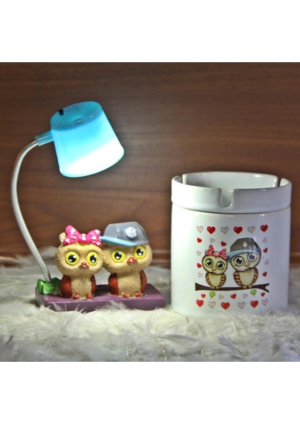 Best Friends Baykuş Işıklı Biblo Masa Gece Lambası Baykuş Seramik Küllük Set