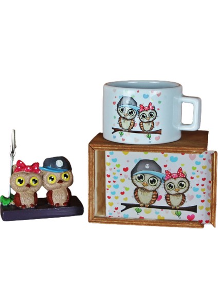 Best Friends Baykuş Notluk Best Friends Baykuş Ahşap Doğal Kutulu Kupa Set