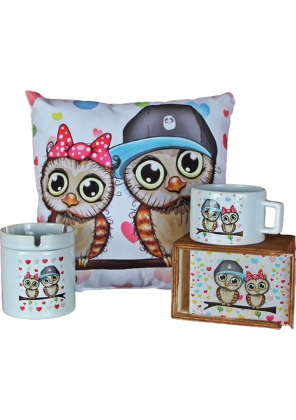 Best Friends Baykuş Puf Yastık Baykuş Seramik Küllük Best Friends Kutulu Kupa Set