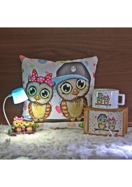 Best Friends Baykuş Puf Yastık Baykuş Işıklı Biblo Masa Lambası Baykuş Kutulu Kupa Set