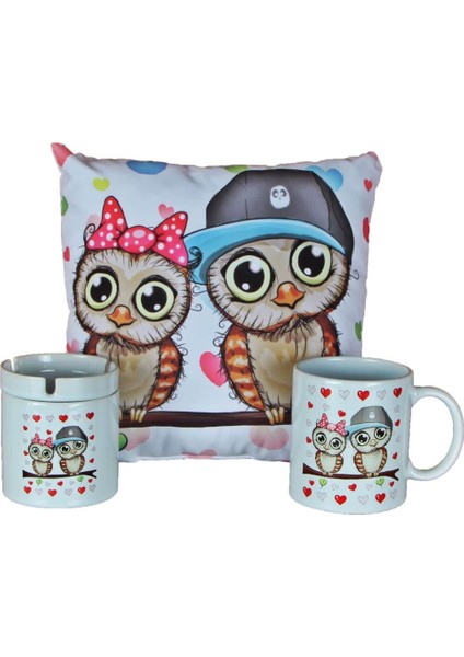 Best Friends Baykuş Puf Yastık Seramik Küllük Baykuş Kupa Set