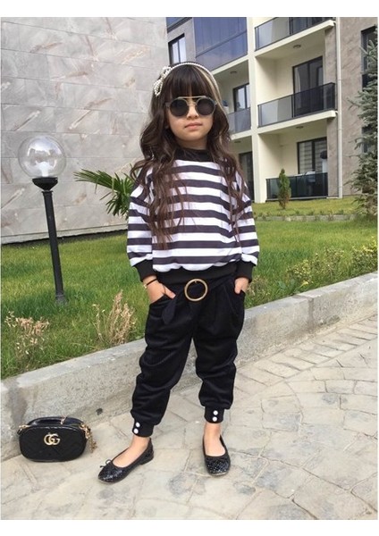 Kız Çocuk Çizgili Kadife Pantolonlu Takım fırsatları