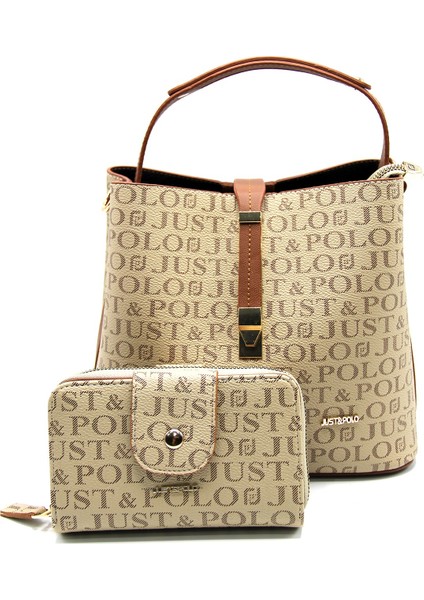 Kadın Vizon-Taba Baskı Desenli El ve Omuz Çanta ve Cüzdan Seti JPT2055-13 fiyatları