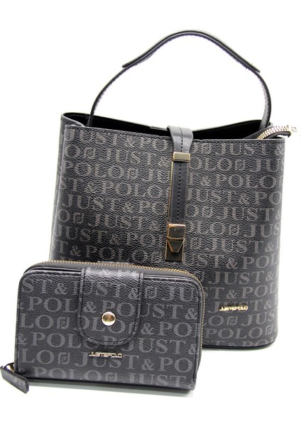 Kadın Siyah Baskı Desenli El ve Omuz Çanta ve Cüzdan Seti JPT2055-13 fiyatları