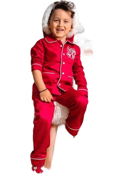 Erkek Çocuk Pamuk Satenli Kırmızı Pijama Takımı