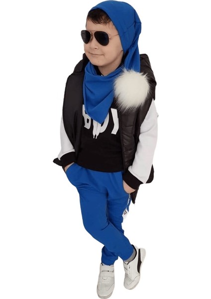 Erkek Çocuk Yelek Kombinli Ponpon Set