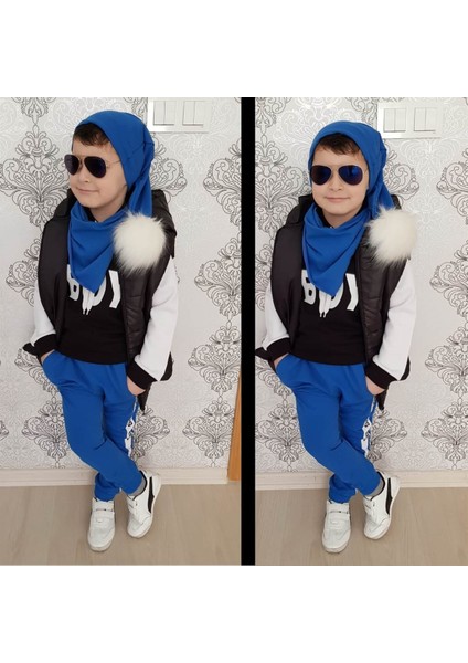 Erkek Çocuk Yelek Kombinli Ponpon Set