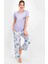 Floral Pattern Lila Kadın Kısa Kol Pijama Takımı 1