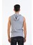 Unisex Basic Kapşonlu Kolsuz Gri Melanj T-shirt 4