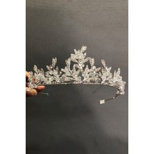 Hayalperest Boncuk Kraz Model Gümüş Yapraklı Gelin Tacı