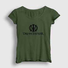 Presmono Kadın Haki Logo Dream Theater T-Shirt