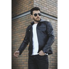Oksit Tuci Cesar Slim Fit Kapüşonlu Deri Ceket