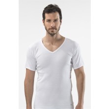 Cacharel 1502 Ikili V Yaka Erkek Fanila (Ribana)  - Beyaz
