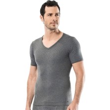 Cacharel 1602 Erkek Termal Erkek Kısa Kol Erkek V Yaka - Gri Melanj