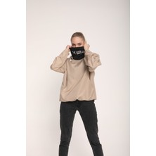 The Wolves Snood Yaka Şampanya Rengi Kapüşonlu Kadın Sweatshirt