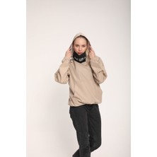 The Wolves Snood Yaka Şampanya Rengi Kapüşonlu Kadın Sweatshirt