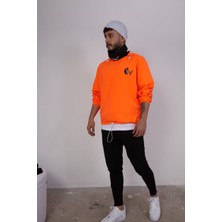 The Wolves Snood Yaka Neon Turuncu Kapüşonlu Erkek Sweatshirt
