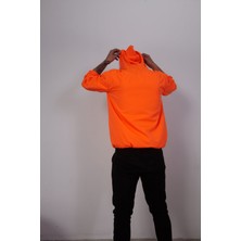 The Wolves Snood Yaka Neon Turuncu Kapüşonlu Erkek Sweatshirt