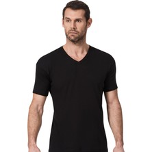 6 Adet Siyah Renk Namaldi Ribana V Yaka Yarım Kol Atlet