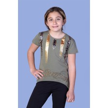 Toontoy Kız Çocuk Varak Baskılı Taş Işlemeli T-Shirt