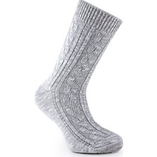 Unlimited Legwear Kalın Kışlık Gri Örgü Desenli Viskoz  Kadın Çorabı