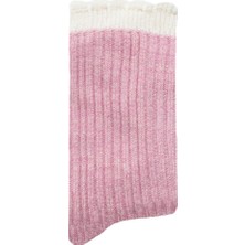 Unlimited Legwear Kalın Kışlık Yün ve Kaşmir Karışımlı Krem/pembe Bileği Dilimli Kadın Çorabı