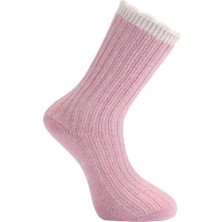 Unlimited Legwear Kalın Kışlık Yün ve Kaşmir Karışımlı Krem/pembe Bileği Dilimli Kadın Çorabı