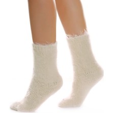 Unlimited Legwear Sim Detaylı Tüylü Pofuduk Ekru Kalın Soket Çorap
