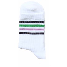 Unlimited Legwear Yeşil/pembe Simli Çizgili Beyaz Tenis Çorabı