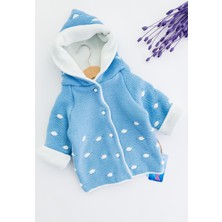 Babymod Kapüşonlu Mavi Erkek Bebek Çift Katlı Triko Hırka