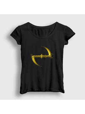 Presmono Kadın Siyah Gold Logo Evanescence T-Shirt