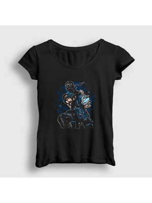 Presmono Kadın Siyah Sub Zero V4 Mortal Kombat T-Shirt