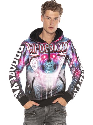 Cipo & Baxx CL416 Cyber Punk Kurukafa Kapşonlu Sweatshirt