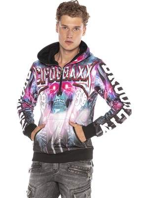 Cipo & Baxx CL416 Cyber Punk Kurukafa Kapşonlu Sweatshirt