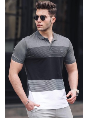 Madmext Renk Bloklu Antrasit Polo Yaka Erkek Triko Tişört 9280
