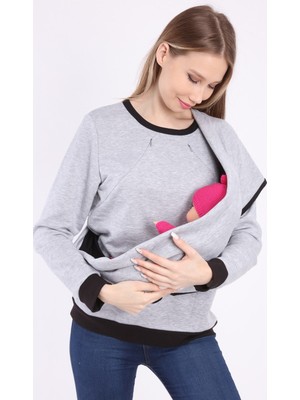Luvmabelly MYRA4540 Bebek Taşıyıcı Emzirme Özellikli Sweatshirt -Gri