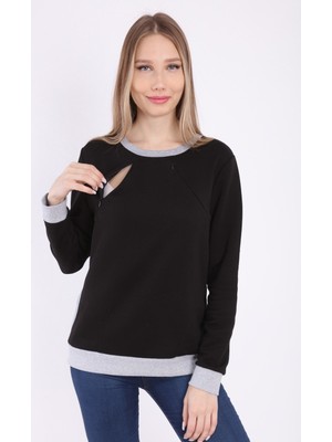 Luvmabelly MYRA4541 Bebek Taşıyıcı Emzirme Özellikli Sweatshirt -Siyah