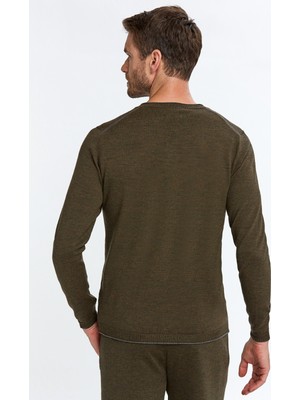 Hemington Extrafine Merino V Yaka Koyu Yeşil Loungewear Triko