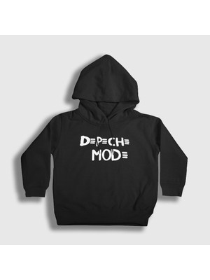 Presmono Unisex Çocuk Siyah Logo Depeche Mode Kapüşonlu Sweatshirt