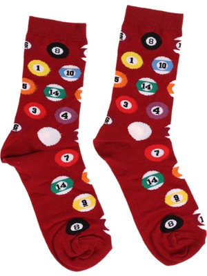 Cetinaccessories Bordo Renk Bilardo Top Tasarımlı Soket Çorap