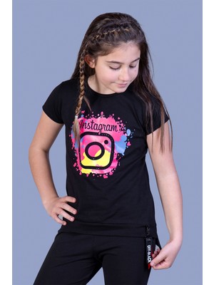 Toontoy Kız Çocuk Renkli Instagram Baskılı T-Shirt