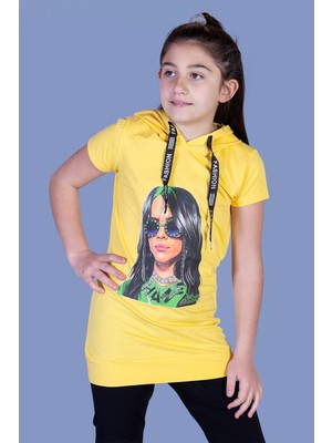 Toontoy Kız Çocuk Billie Eilish Baskılı Kapüşonlu T-Shirt