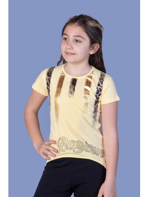 Toontoy Kız Çocuk Varak Baskılı Taş Işlemeli T-Shirt