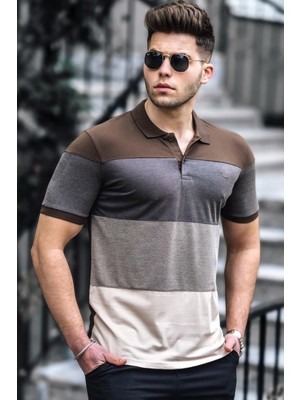 Madmext Kahverengi Polo Yaka Erkek Tişört 5103