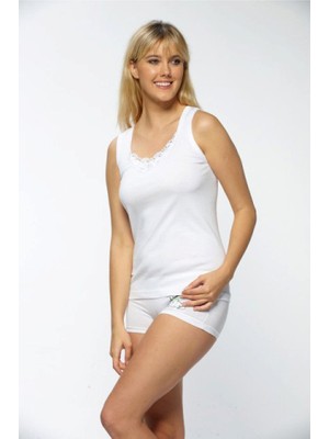Gümüş İç Giyim Gümüş 3 Adet Beyaz Renk Güpürlü Kalın Askılı Atlet