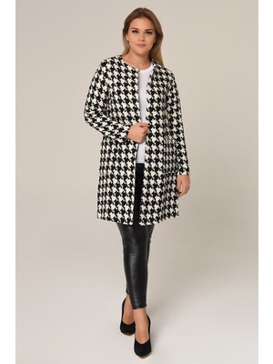 Disentis Modest Kadın Ceket Önden Cepli Kazayağı Deseniyle %40 Pamuk 35 Yün 25 Polyester